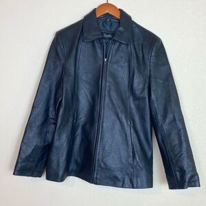 Excelled Womens Classic 100% Genuine Leather Zip Jacket Sz L